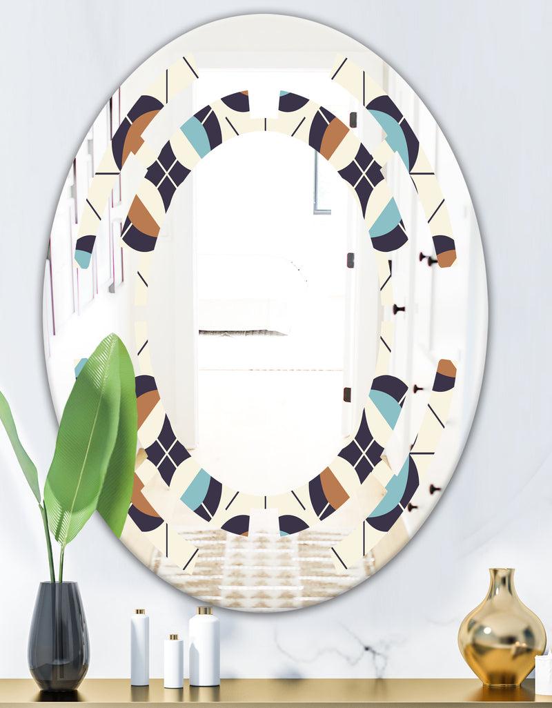 DesignQ Geometric Retro Design V - Modern Round Or Oval Wall Mirror - Space