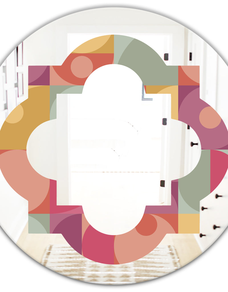 DesignQ Geometric Retro Minimal I - Modern Round Or Oval Wall Mirror - Quatrefoil