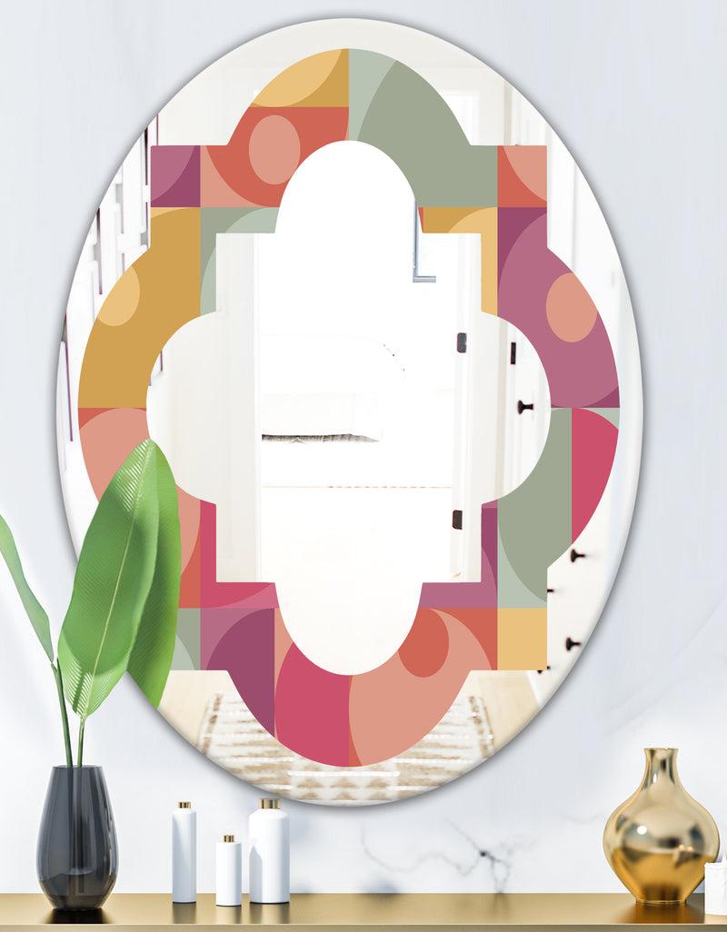 DesignQ Geometric Retro Minimal I - Modern Round Or Oval Wall Mirror - Quatrefoil