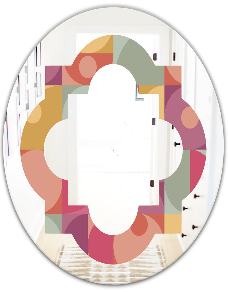 DesignQ Geometric Retro Minimal I - Modern Round Or Oval Wall Mirror - Quatrefoil