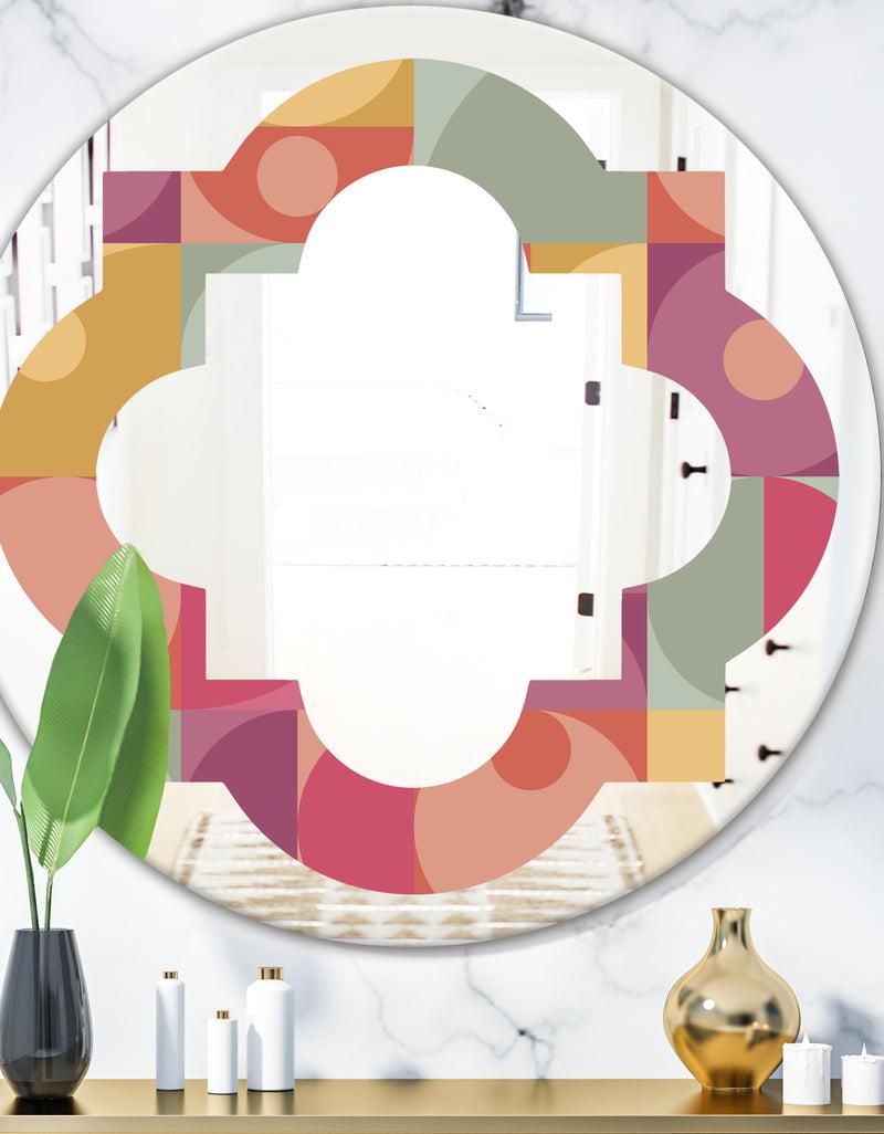 DesignQ Geometric Retro Minimal I - Modern Round or Oval Wall Mirror - Quatrefoil