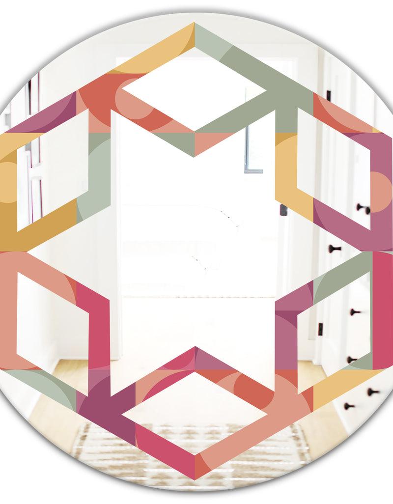 DesignQ Geometric Retro Minimal I - Modern Round Or Oval Wall Mirror - Hexagon Star