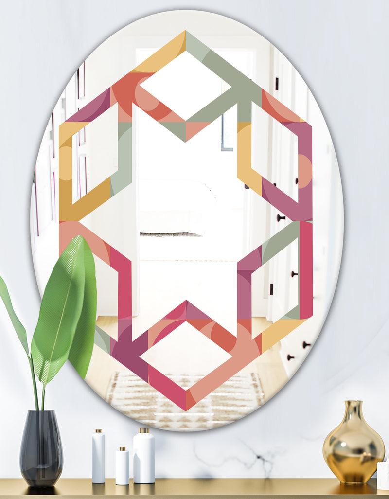 DesignQ Geometric Retro Minimal I - Modern Round Or Oval Wall Mirror - Hexagon Star
