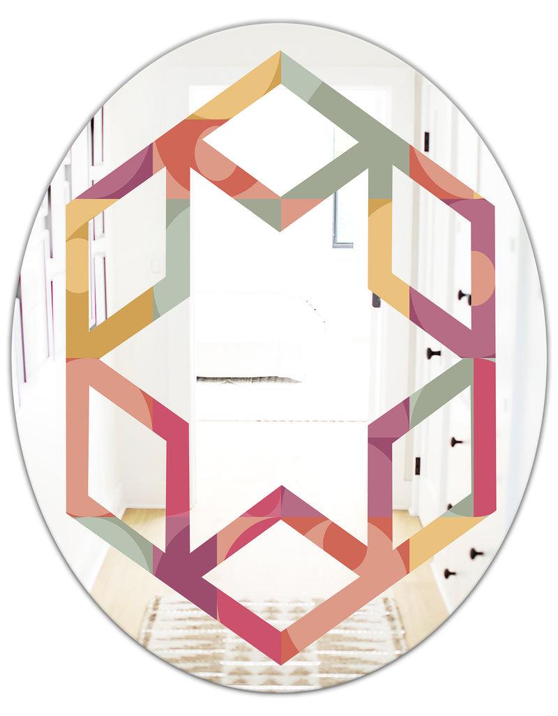 DesignQ Geometric Retro Minimal I - Modern Round Or Oval Wall Mirror - Hexagon Star