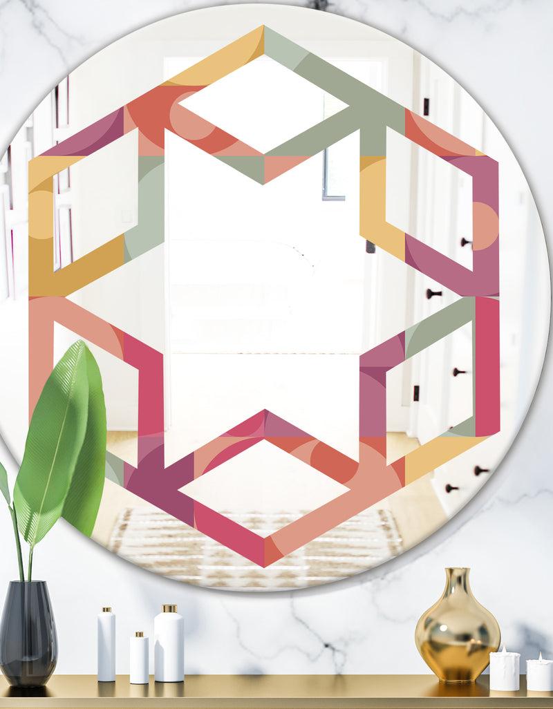 DesignQ Geometric Retro Minimal I - Modern Round or Oval Wall Mirror - Hexagon Star