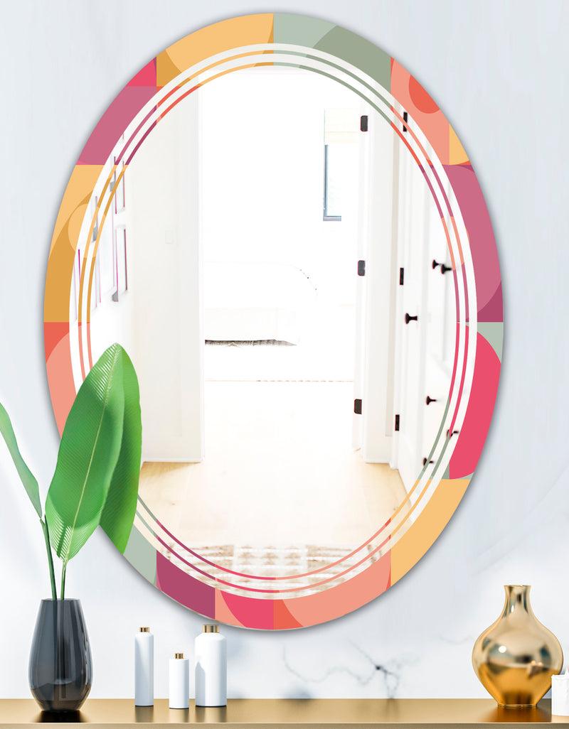 DesignQ Geometric Retro Minimal I - Modern Round Or Oval Wall Mirror - Triple C