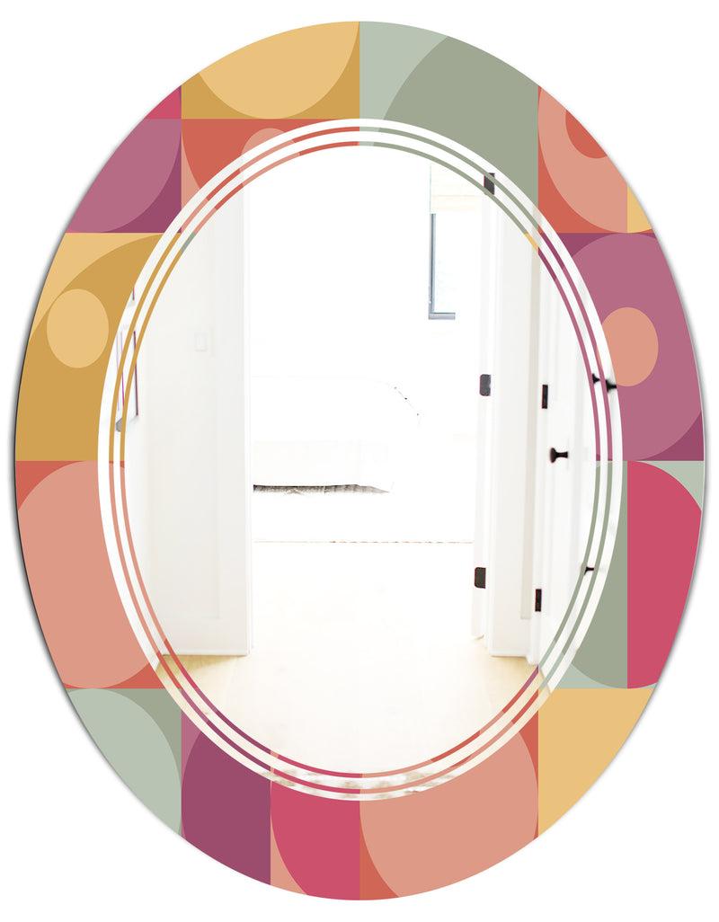 DesignQ Geometric Retro Minimal I - Modern Round Or Oval Wall Mirror - Triple C