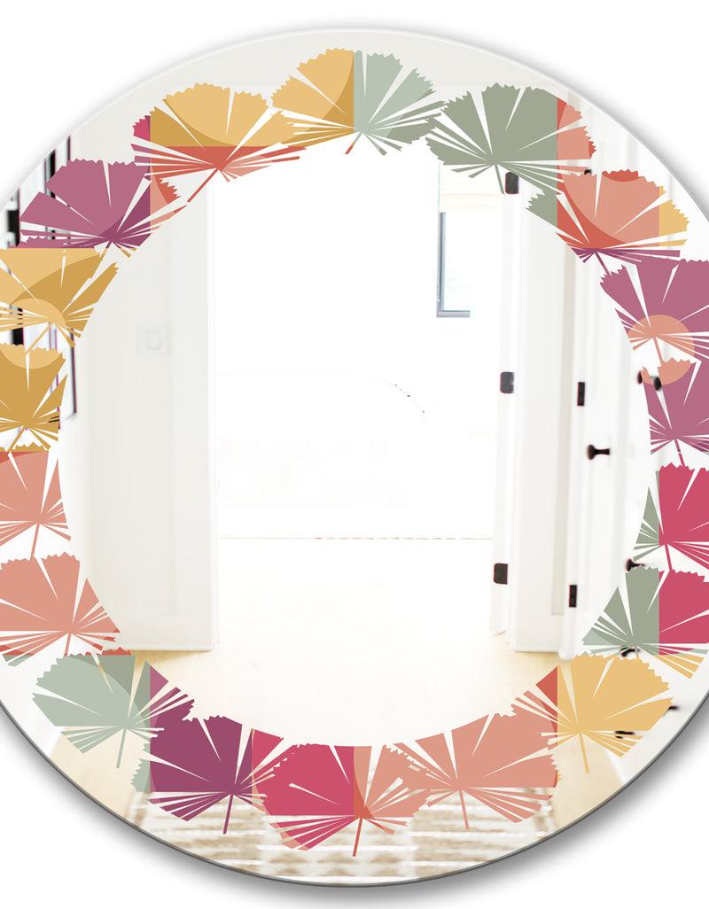 DesignQ Geometric Retro Minimal I - Modern Round Or Oval Wall Mirror - Leaves