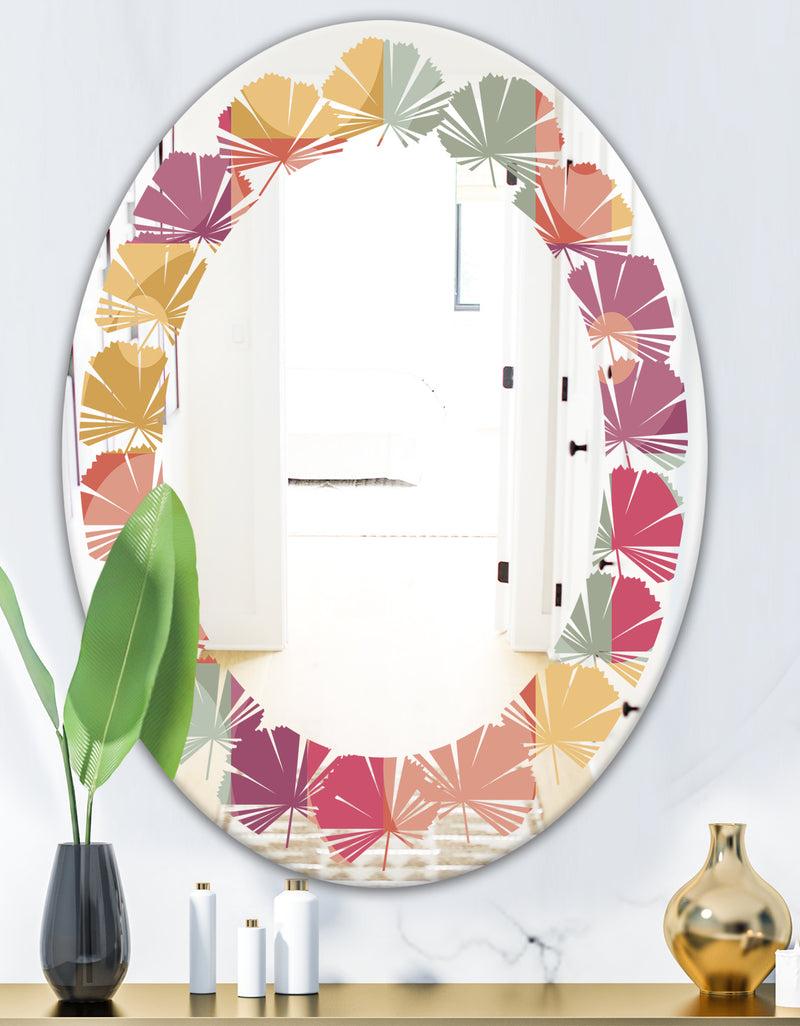 DesignQ Geometric Retro Minimal I - Modern Round Or Oval Wall Mirror - Leaves