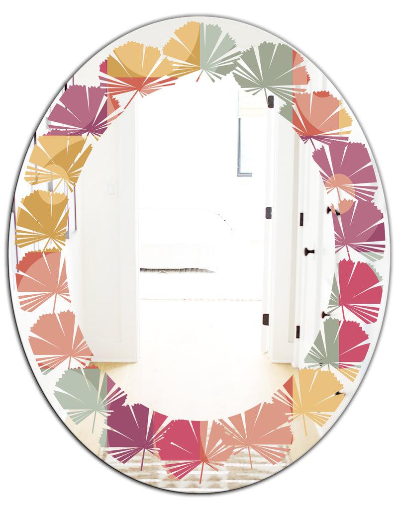 DesignQ Geometric Retro Minimal I - Modern Round Or Oval Wall Mirror - Leaves