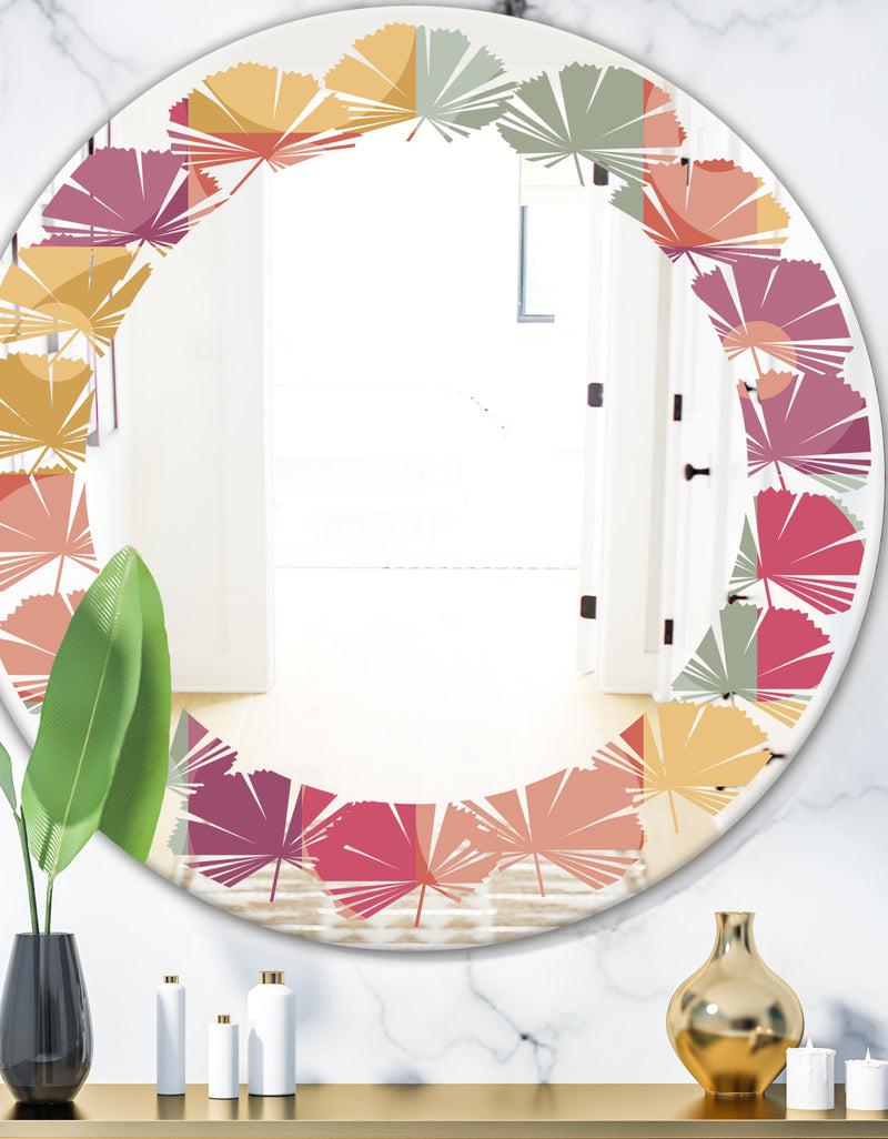 DesignQ Geometric Retro Minimal I - Modern Round or Oval Wall Mirror - Leaves
