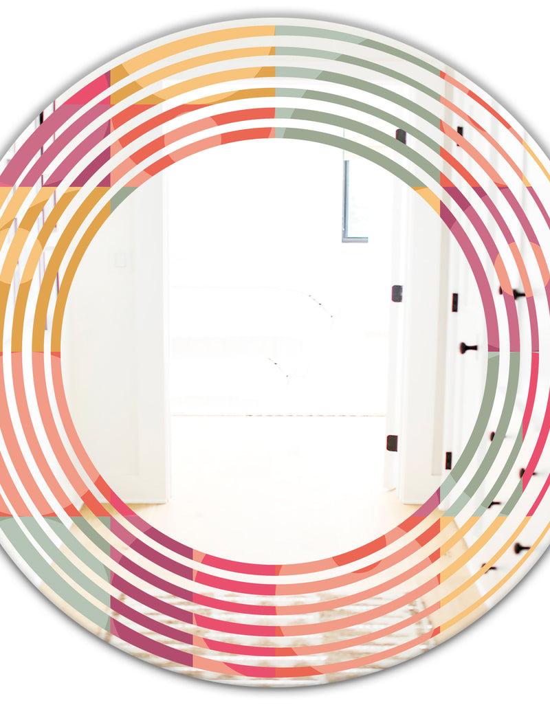 DesignQ Geometric Retro Minimal I - Modern Round Or Oval Wall Mirror - Wave