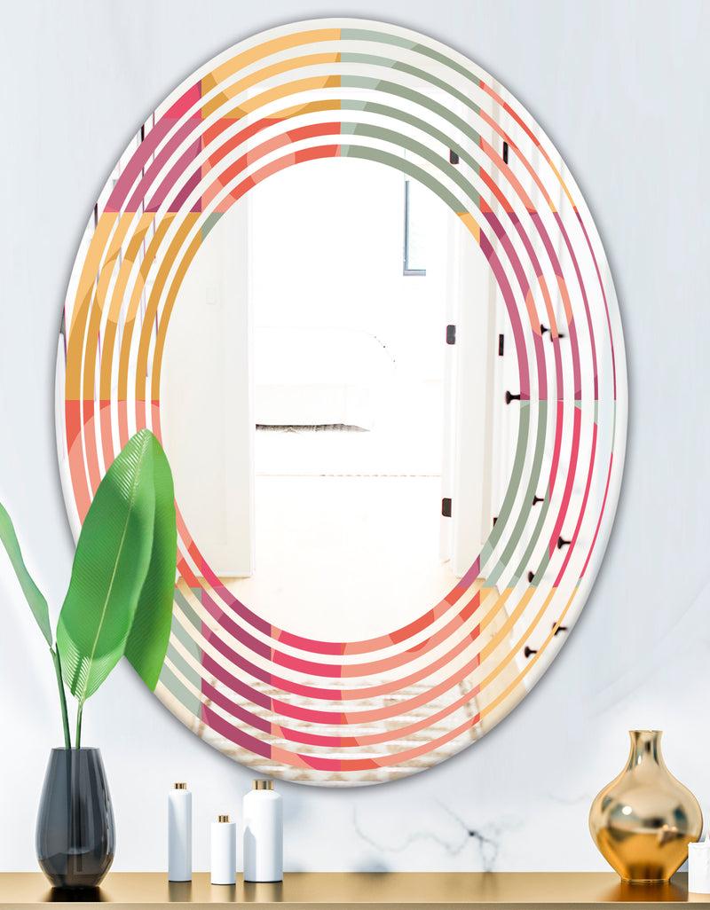 DesignQ Geometric Retro Minimal I - Modern Round Or Oval Wall Mirror - Wave