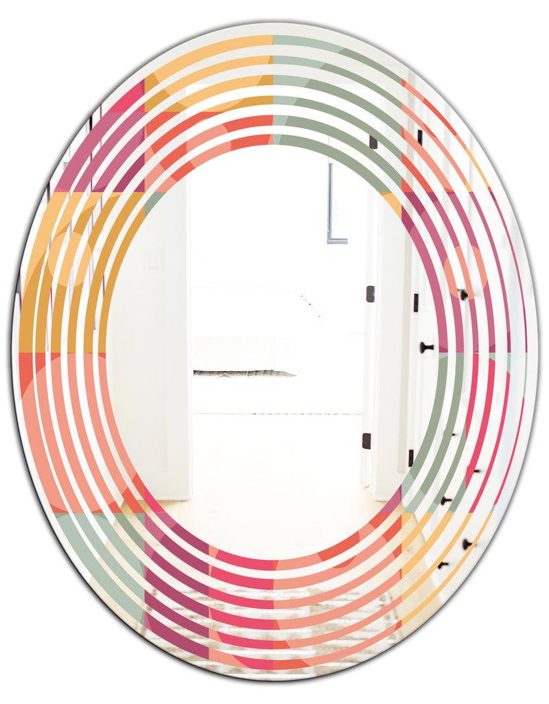 DesignQ Geometric Retro Minimal I - Modern Round Or Oval Wall Mirror - Wave