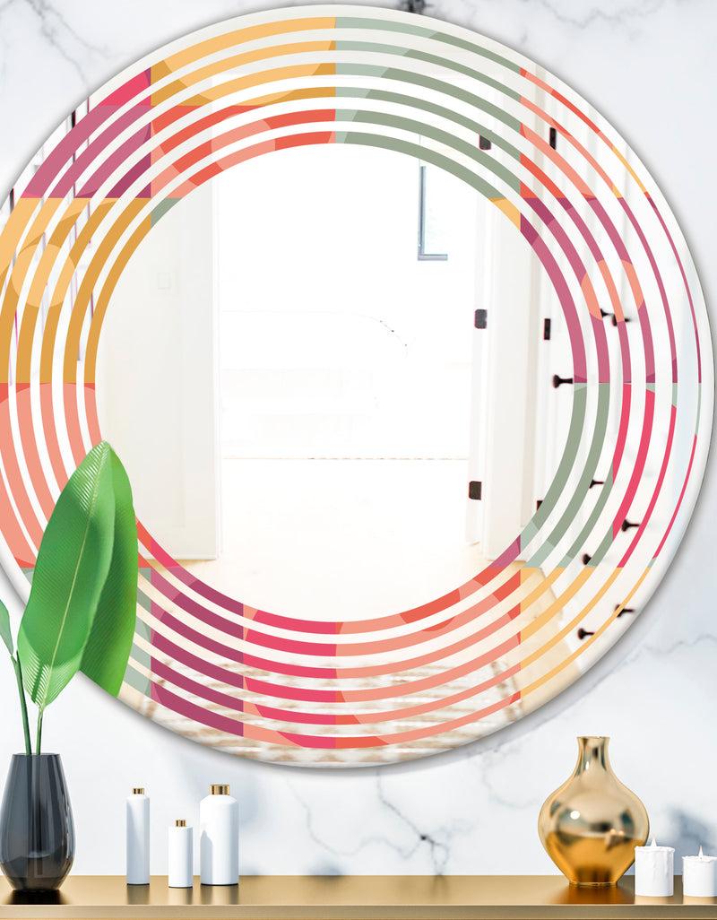 DesignQ Geometric Retro Minimal I - Modern Round or Oval Wall Mirror - Wave