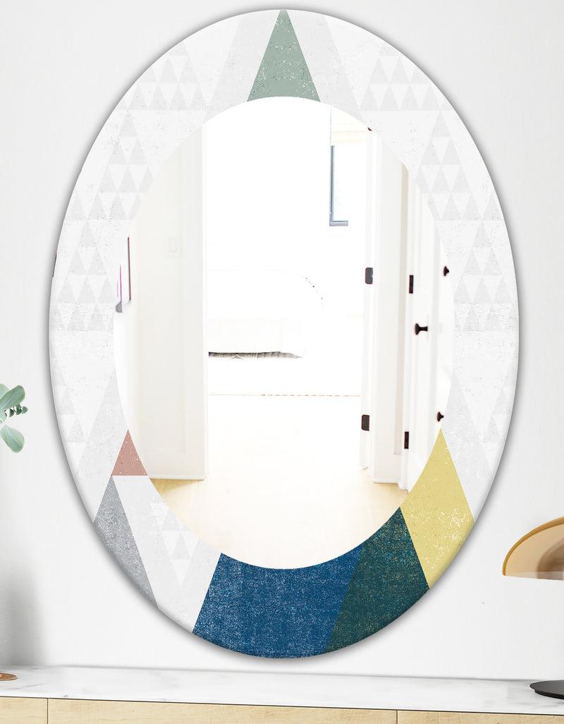 DesignQ Geometrical Composition Triangles I - Modern Mirror - Frameless Oval Or Round Wall Mirror