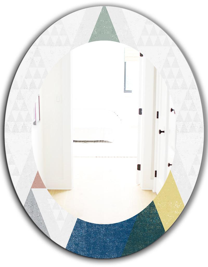 DesignQ Geometrical Composition Triangles I - Modern Mirror - Frameless Oval Or Round Wall Mirror