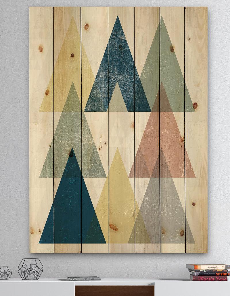 DesignQ Geometrical Composition Triangles II - Modern & Transitional Print on Natural Pine Wood