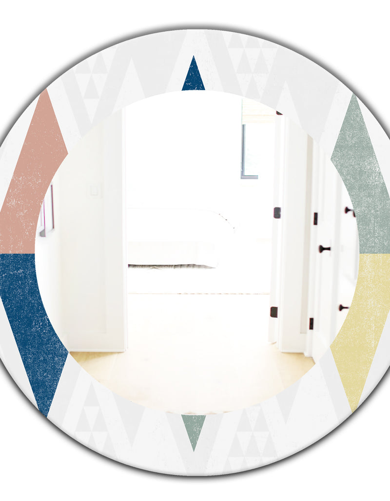 DesignQ Geometrical Composition Triangles III - Mid-Century Mirror - Frameless Oval Or Round Wall Mirror