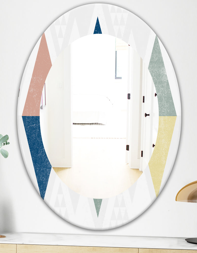 DesignQ Geometrical Composition Triangles III - Mid-Century Mirror - Frameless Oval Or Round Wall Mirror