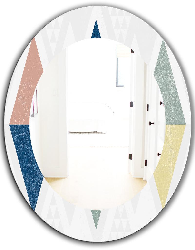 DesignQ Geometrical Composition Triangles III - Mid-Century Mirror - Frameless Oval Or Round Wall Mirror