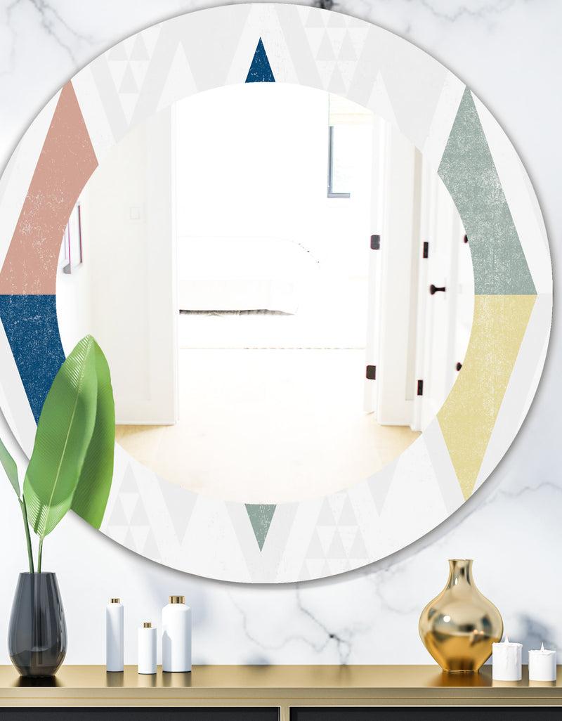 DesignQ Geometrical Composition Triangles III - Mid-Century Mirror - Frameless Oval or Round Wall Mirror