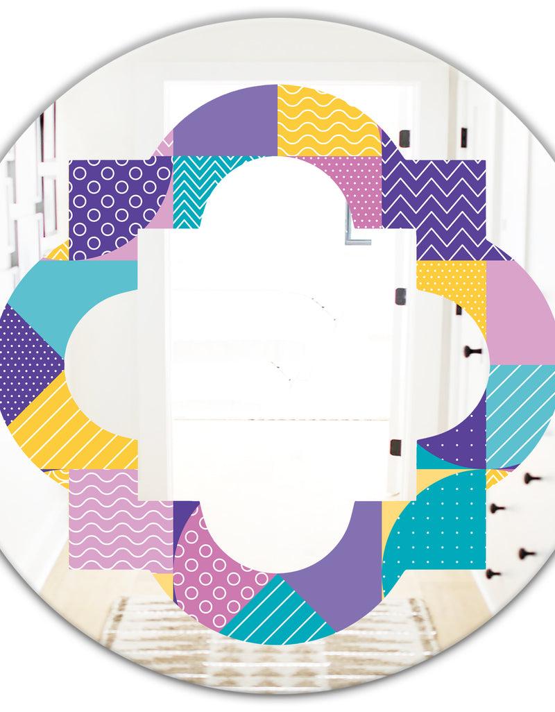 DesignQ Geometrical Pastel Abstract I - Modern Round Or Oval Wall Mirror - Quatrefoil