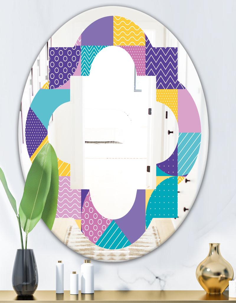 DesignQ Geometrical Pastel Abstract I - Modern Round Or Oval Wall Mirror - Quatrefoil