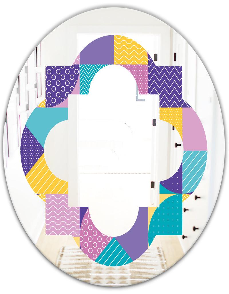 DesignQ Geometrical Pastel Abstract I - Modern Round Or Oval Wall Mirror - Quatrefoil