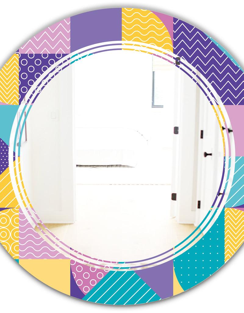 DesignQ Geometrical Pastel Abstract I - Modern Round Or Oval Wall Mirror - Triple C