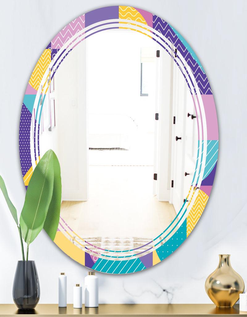 DesignQ Geometrical Pastel Abstract I - Modern Round Or Oval Wall Mirror - Triple C