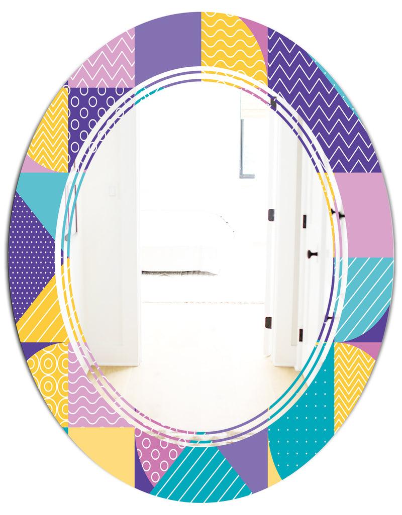 DesignQ Geometrical Pastel Abstract I - Modern Round Or Oval Wall Mirror - Triple C