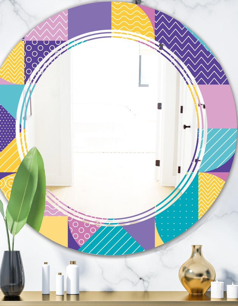 DesignQ Geometrical Pastel Abstract I - Modern Round or Oval Wall Mirror - Triple C