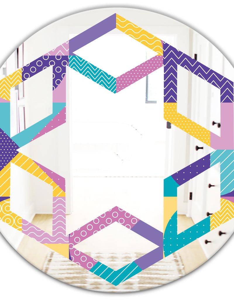 DesignQ Geometrical Pastel Abstract I - Modern Round Or Oval Wall Mirror - Hexagon Star