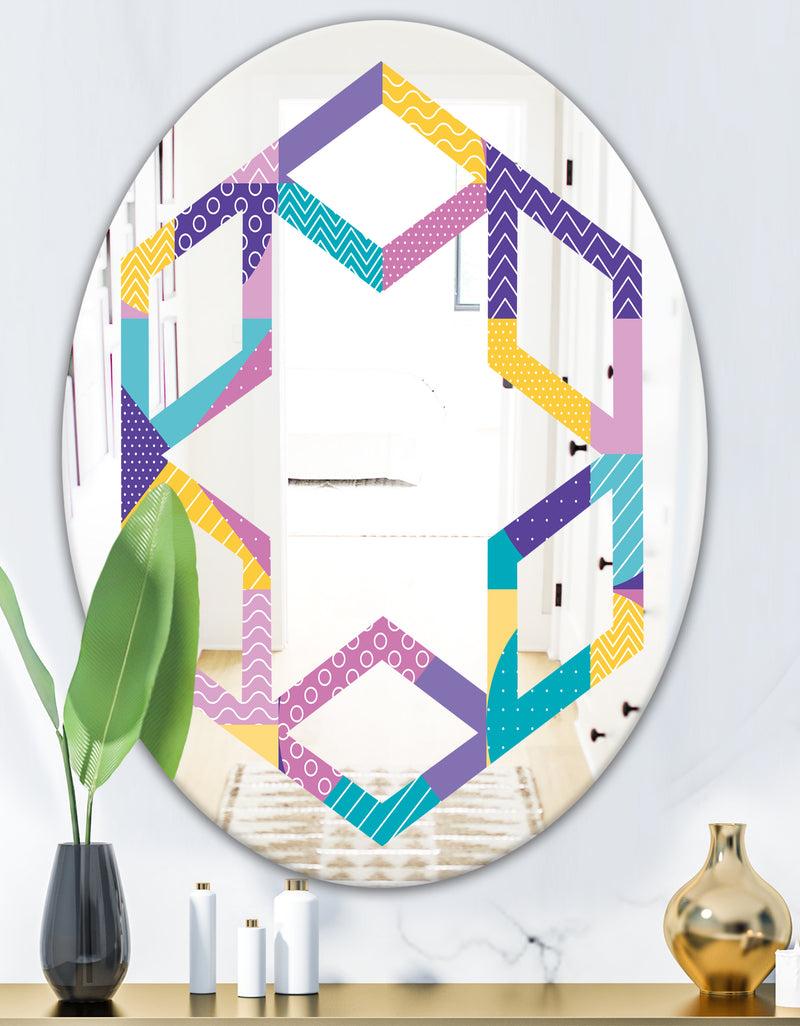 DesignQ Geometrical Pastel Abstract I - Modern Round Or Oval Wall Mirror - Hexagon Star