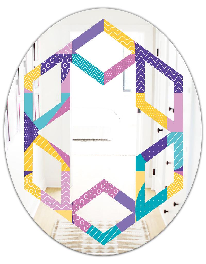 DesignQ Geometrical Pastel Abstract I - Modern Round Or Oval Wall Mirror - Hexagon Star
