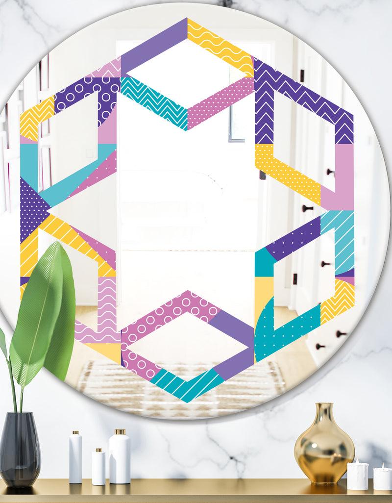 DesignQ Geometrical Pastel Abstract I - Modern Round or Oval Wall Mirror - Hexagon Star
