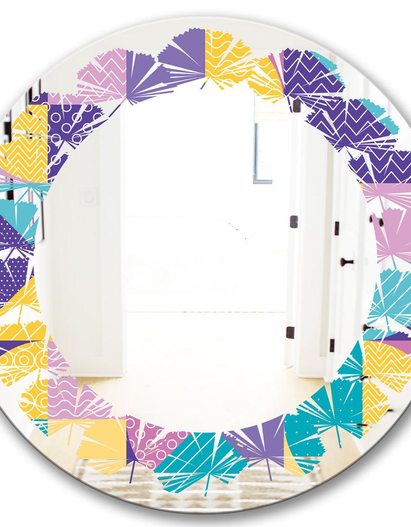 DesignQ Geometrical Pastel Abstract I - Modern Round Or Oval Wall Mirror - Leaves