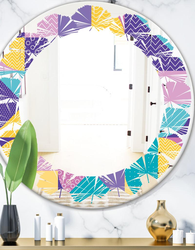 DesignQ Geometrical Pastel Abstract I - Modern Round or Oval Wall Mirror - Leaves