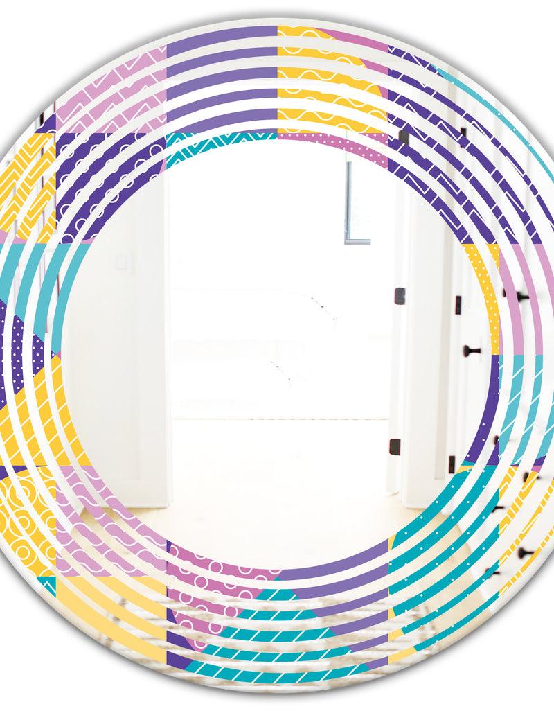 DesignQ Geometrical Pastel Abstract I - Modern Round Or Oval Wall Mirror - Wave