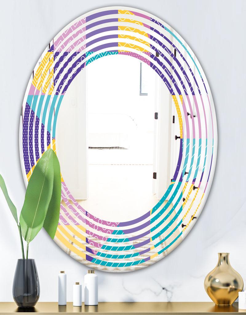 DesignQ Geometrical Pastel Abstract I - Modern Round Or Oval Wall Mirror - Wave