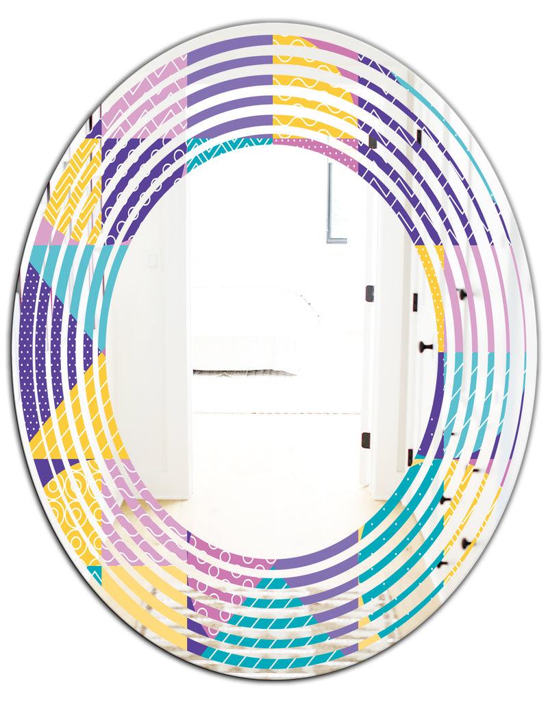 DesignQ Geometrical Pastel Abstract I - Modern Round Or Oval Wall Mirror - Wave