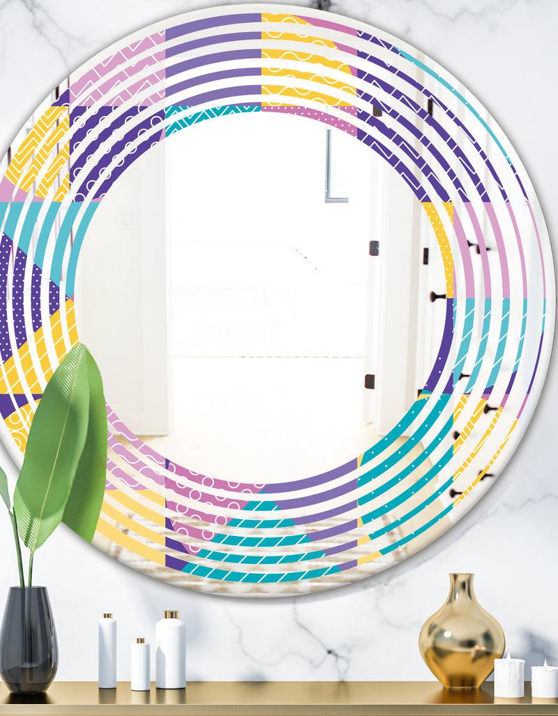 DesignQ Geometrical Pastel Abstract I - Modern Round or Oval Wall Mirror - Wave