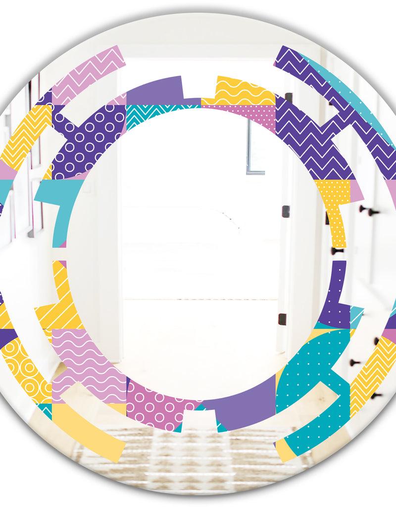 DesignQ Geometrical Pastel Abstract I - Modern Round Or Oval Wall Mirror - Space