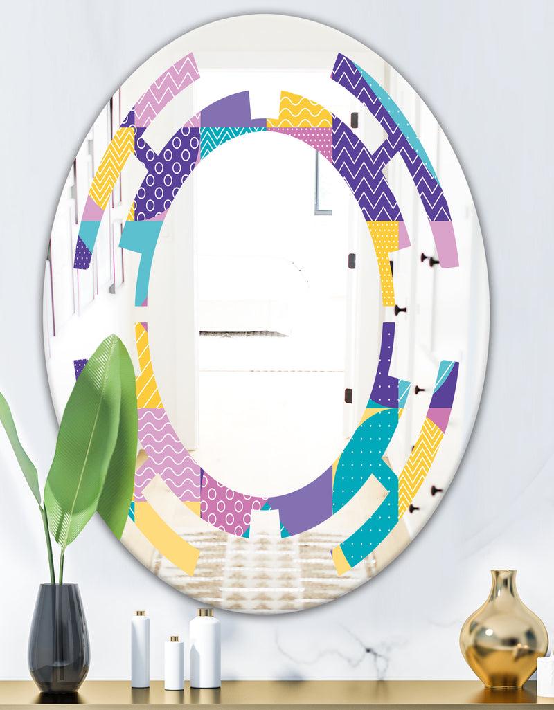 DesignQ Geometrical Pastel Abstract I - Modern Round Or Oval Wall Mirror - Space