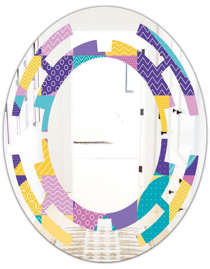 DesignQ Geometrical Pastel Abstract I - Modern Round Or Oval Wall Mirror - Space