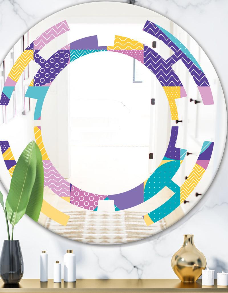 DesignQ Geometrical Pastel Abstract I - Modern Round or Oval Wall Mirror - Space