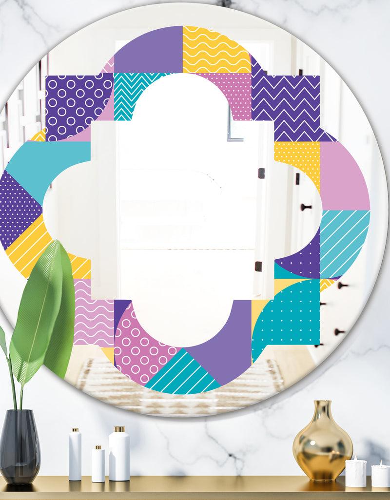 DesignQ Geometrical Pastel Abstract I - Modern Round or Oval Wall Mirror - Quatrefoil