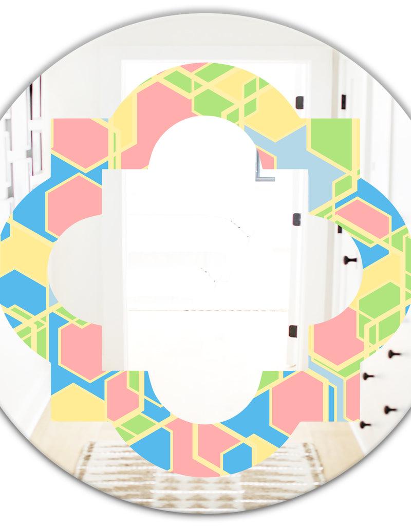 DesignQ Geometrical Pastel Abstract II - Modern Round Or Oval Wall Mirror - Quatrefoil