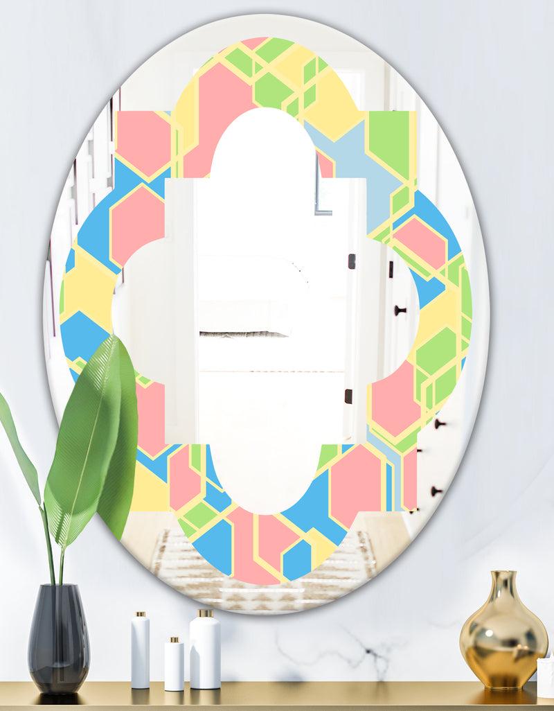 DesignQ Geometrical Pastel Abstract II - Modern Round Or Oval Wall Mirror - Quatrefoil